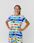 Coloured Lines jersey draw string dress