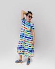 Coloured Lines jersey draw string dress