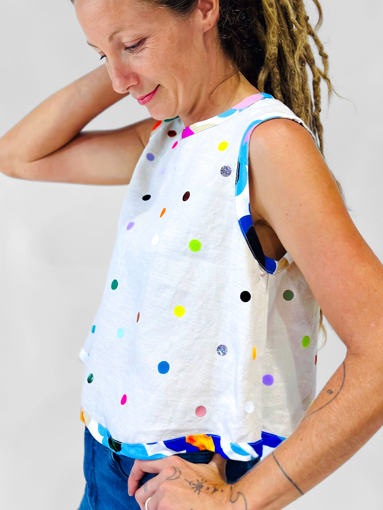 Confetti hand cut vinyl linen cotton blouse