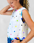 Confetti hand cut vinyl linen cotton blouse