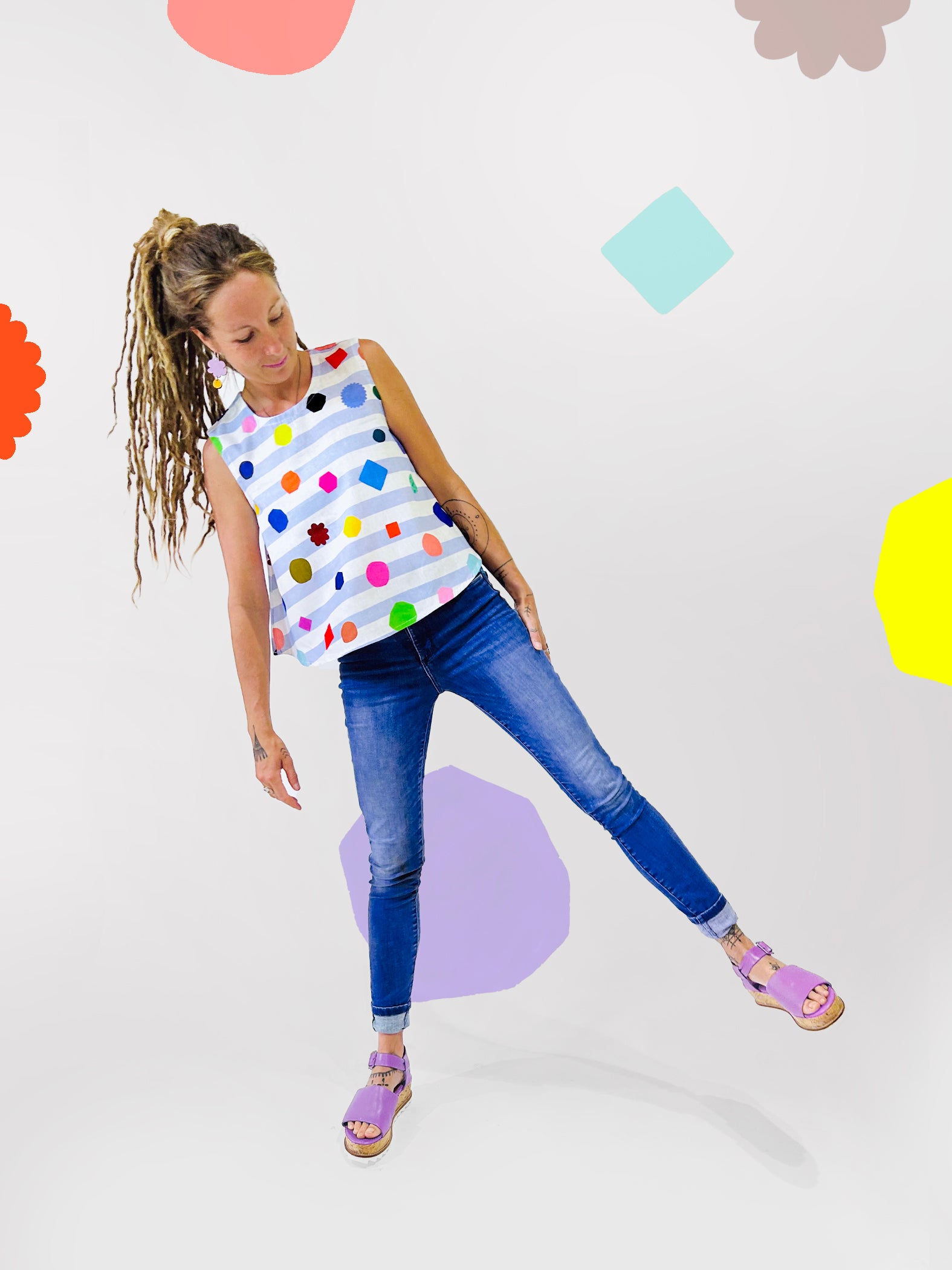 Shapes Play cotton linen top