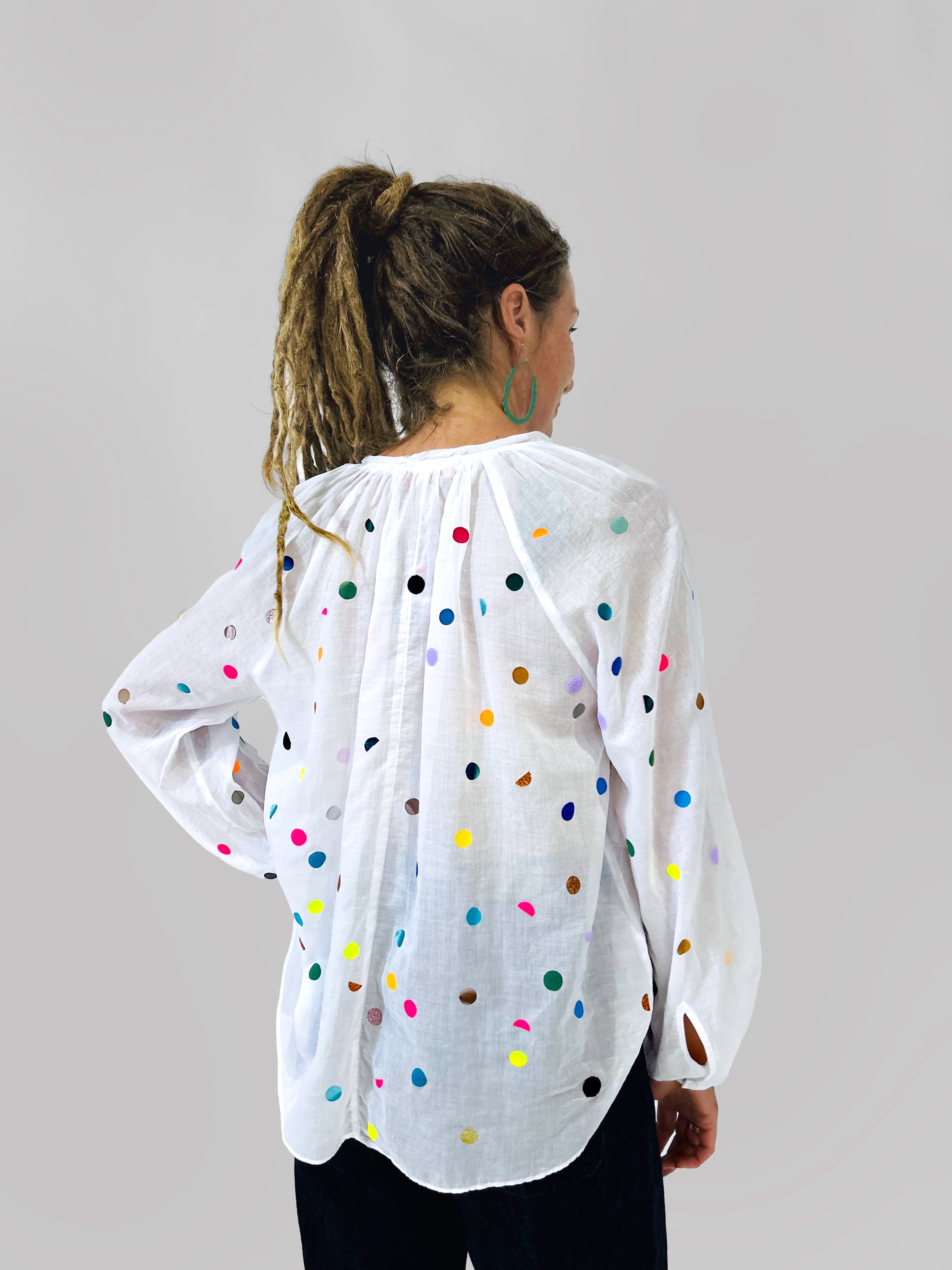 Confetti hand cut vinyl voile blouse